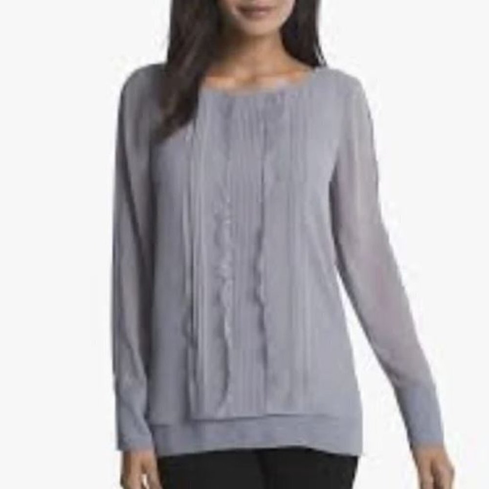 WHBM gray lace details Estelle‎ blouse Size 6